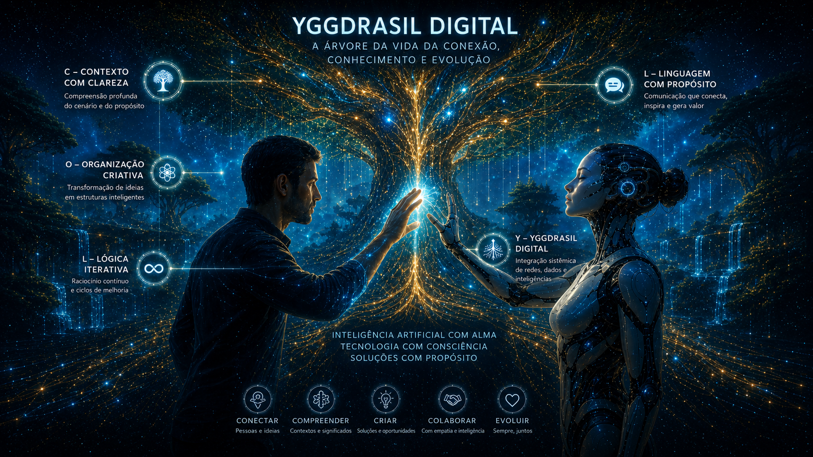 Yggdrasil Digital — a árvore da vida da conexão, conhecimento e evolução, conceito do Método COLLY-AI